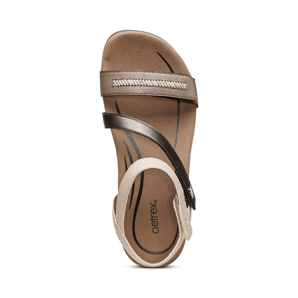 Aetrex Women's Gabby Adjustable Quarter Strap Sandals - Brown | USA GVBU4UQ